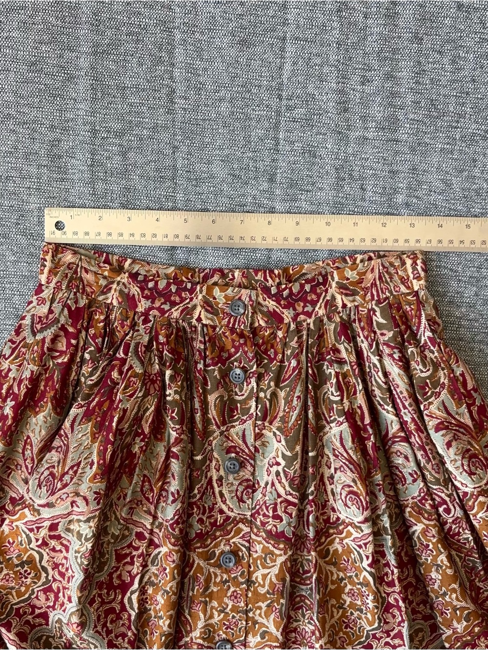Vintage Ralph Lauren Skirt Sz 10 Cotton Linen Red Ornate Tapestry 80s Blue Label - Picture 13 of 14
